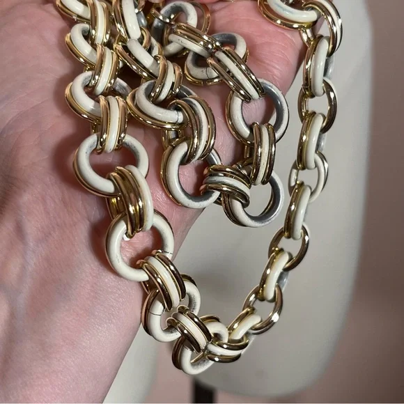 Trifari made in France 1940’s Art Deco Cream Gold Oversized Chain Necklace set